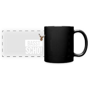 Basst Scho | Trachten Hirsch - Panorama-Tasse farbig - Schwarz - Vorne