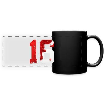 NR. 16 NUMMER 16 ROT WEIß 16. GEBURTSTAG - Panorama-Tasse farbig - Schwarz - Vorne