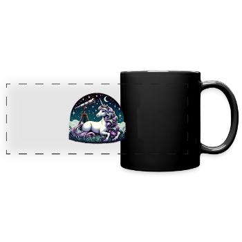 Mystische Einhorn-Sternschnuppe Sterne - Panorama-Tasse farbig - Schwarz - Vorne