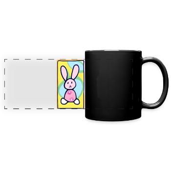 Pastell Bunny Osterhase auf gelbem Hintergrund - Panorama-Tasse farbig - Schwarz - Vorne
