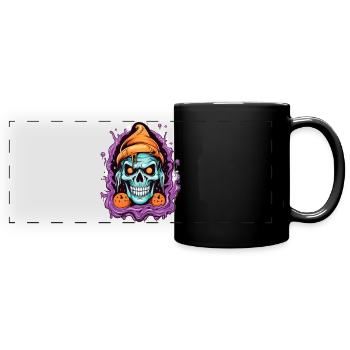 Graffiti Skull mit Halloween-Elementen - Panorama-Tasse farbig - Schwarz - Vorne
