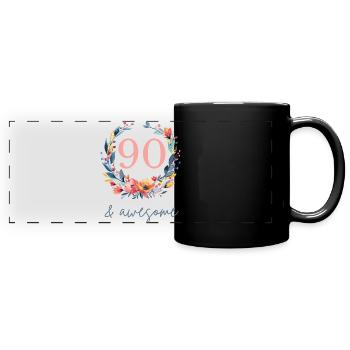 90 & awesome! personalisierbar - Panorama-Tasse farbig - Schwarz - Vorne