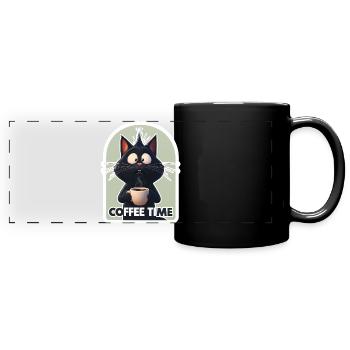 Chat avec texte sur le café - Mug panoramique uni - noir - Devant