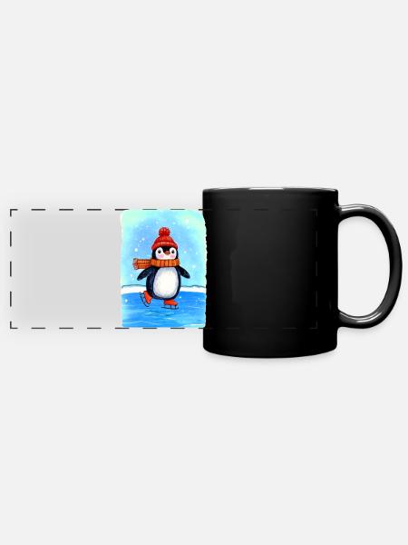 Kleiner Pinguin-Schlittschuh-Läufer - Panorama-Tasse farbig - Schwarz