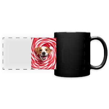 Christmas Dog among Sweets - Full Colour Panoramic Mug - black - Front