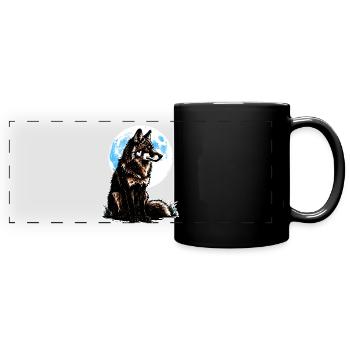 Un loup devant une lune bleue - Mug panoramique uni - noir - Devant