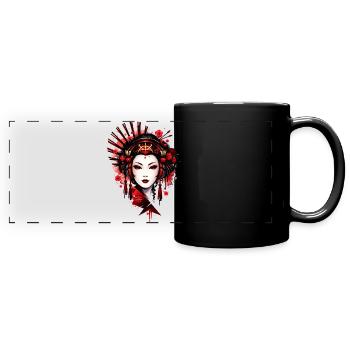 Mystische Geisha im roten Art-Style  - Panorama-Tasse farbig - Schwarz - Vorne