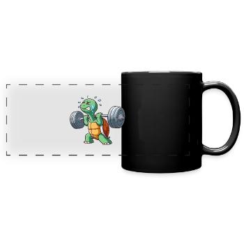 Lustige Schildkröte Fitness Workout Anstrengend - Panorama-Tasse farbig - Schwarz - Vorne