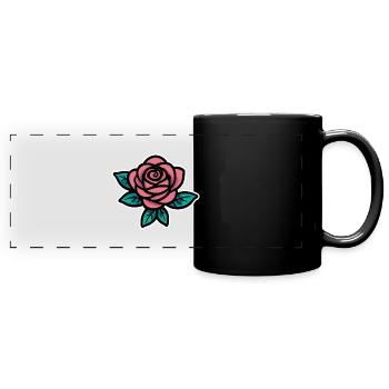 Pink Rose Tattoo Konturkunst - Panorama-Tasse farbig - Schwarz - Vorne