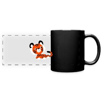 Heiterer Cartoon-Tiger von Cheerful Madness!! - Panorama-Tasse farbig - Schwarz - Vorne