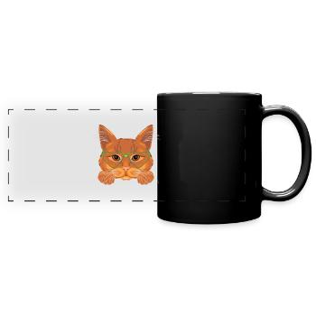 Chat roux intelligent dans des verres verts - Mug panoramique uni - noir - Devant