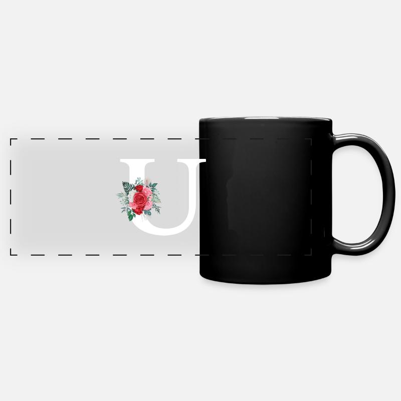 Lettre u floral rouge - Mug panoramique uni - noir