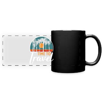 Time to travel summer sun beach holiday palm trees - Full Colour Panoramic Mug - black - Front