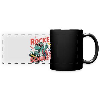 Dino T-Shirt Einschulung – Jetzt rocke ich Schule - Panorama-Tasse farbig - Schwarz - Vorne