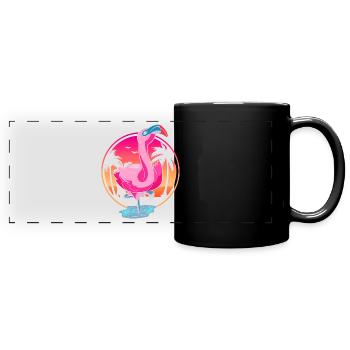 Tropical Bird Summer Sunset Pink Flamingo - Full Colour Panoramic Mug - black - Front