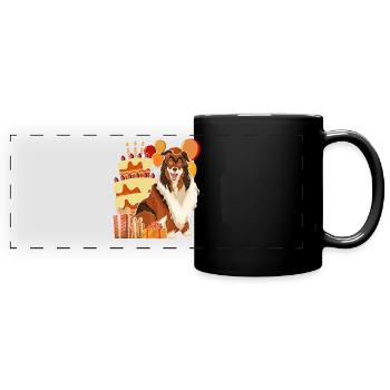 Dog Birthday Gift Longhair Collie - Full Colour Panoramic Mug - black - Front