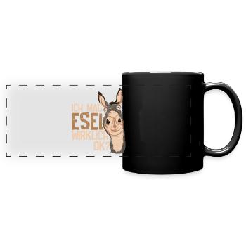 Esel - Panorama-Tasse farbig - Schwarz - Vorne