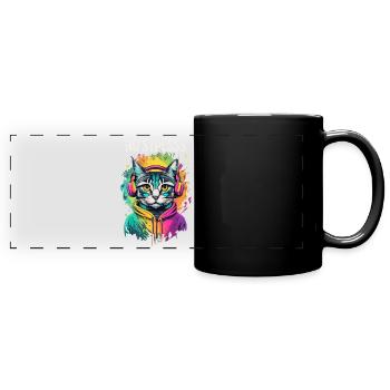 Cat motif music lover saying NO STRESS - Full Colour Panoramic Mug - black - Front