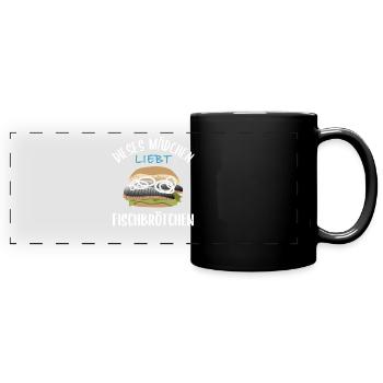 Mädchen & Fischbrötchen - Eine Liebesgeschichte - Panorama-Tasse farbig - Schwarz - Vorne