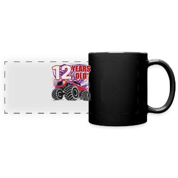 12 Jahre Monster Truck Fete - Panorama-Tasse farbig - Schwarz - Vorne