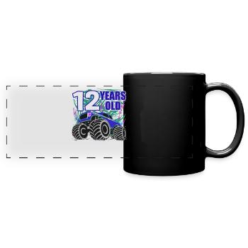 12 Jahre Monster Truck Fete - Panorama-Tasse farbig - Schwarz - Vorne