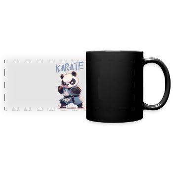 Lustiger japanischer Karate Panda Kawaii Karateka - Panorama-Tasse farbig - Schwarz - Vorne