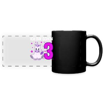 Einhorn Traumwelt 3 Jahre Wunder - Panorama-Tasse farbig - Schwarz - Vorne