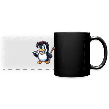 Lustiger Pinguin Eishockey Cartoon Spieler - Panorama-Tasse farbig - Schwarz - Vorne