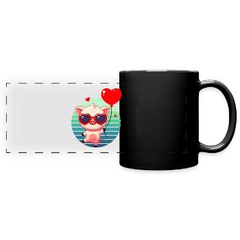 Valentinstag Schweinchen Liebe Herz Ballon Lustig - Panorama-Tasse farbig - Schwarz - Vorne