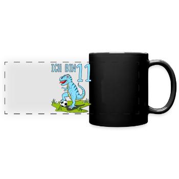 Dinosaure Rex Football 11ème Anniversaire Bleu - Mug panoramique uni - noir - Devant