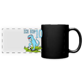 Dinosaure Rex Football 10 Anniversaire Bleu - Mug panoramique uni - noir - Devant