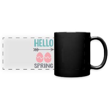 Bonjour le design printanier avec des œufs de Pâques - Mug panoramique uni - noir - Devant