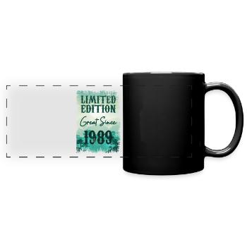 Einzigartig seit 1989 - Panorama-Tasse farbig - Schwarz - Vorne