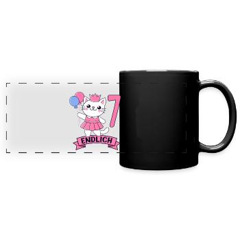 Motif d’anniversaire de chat enfin 7 ans fille - Mug panoramique uni - noir - Devant