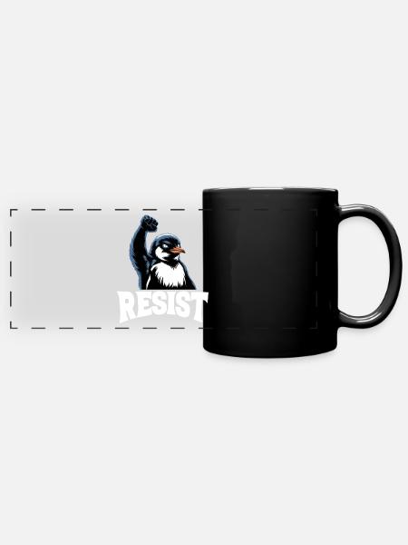 Pinguin protestiert gegen Widerstandssteuern - Panorama-Tasse farbig - Schwarz