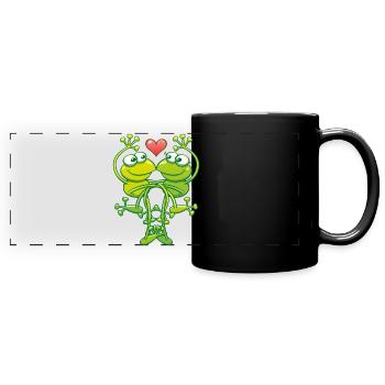 Green frogs falling madly in love - Full Colour Panoramic Mug - black - Front