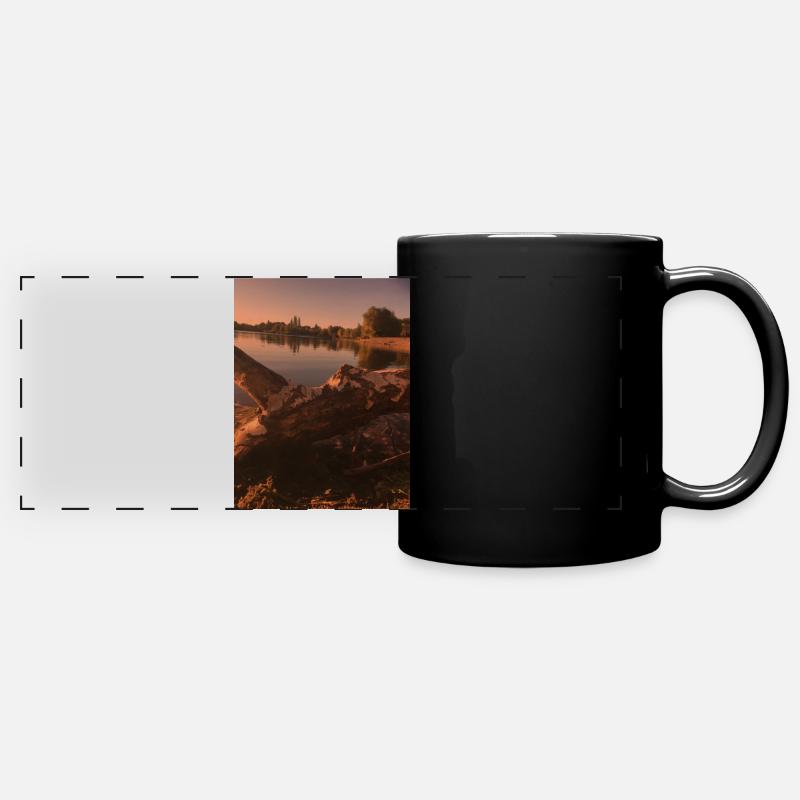 Nature,Trees,Lake,Evening - Full Colour Panoramic Mug - black