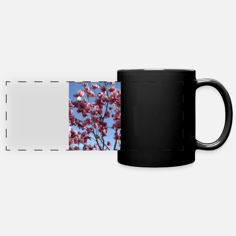 pink magnolia branches in spring - Full Colour Panoramic Mug - black