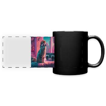 Urban Cat in Retro Vibe - Panorama-Tasse farbig - Schwarz - Vorne