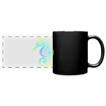 Seepferdchen Farbverlauf Blau Gelb Tribal Grün - Panorama-Tasse farbig - Schwarz - Vorne