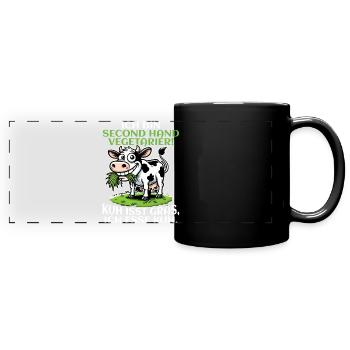 Ich bin Second Hand Vegetarier - Kuh Meme - Panorama-Tasse farbig - Schwarz - Vorne