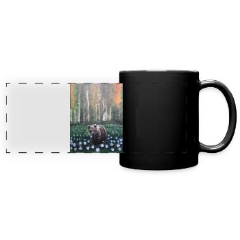 Bear in Snowy Forest Scene - Full Colour Panoramic Mug - black - Front