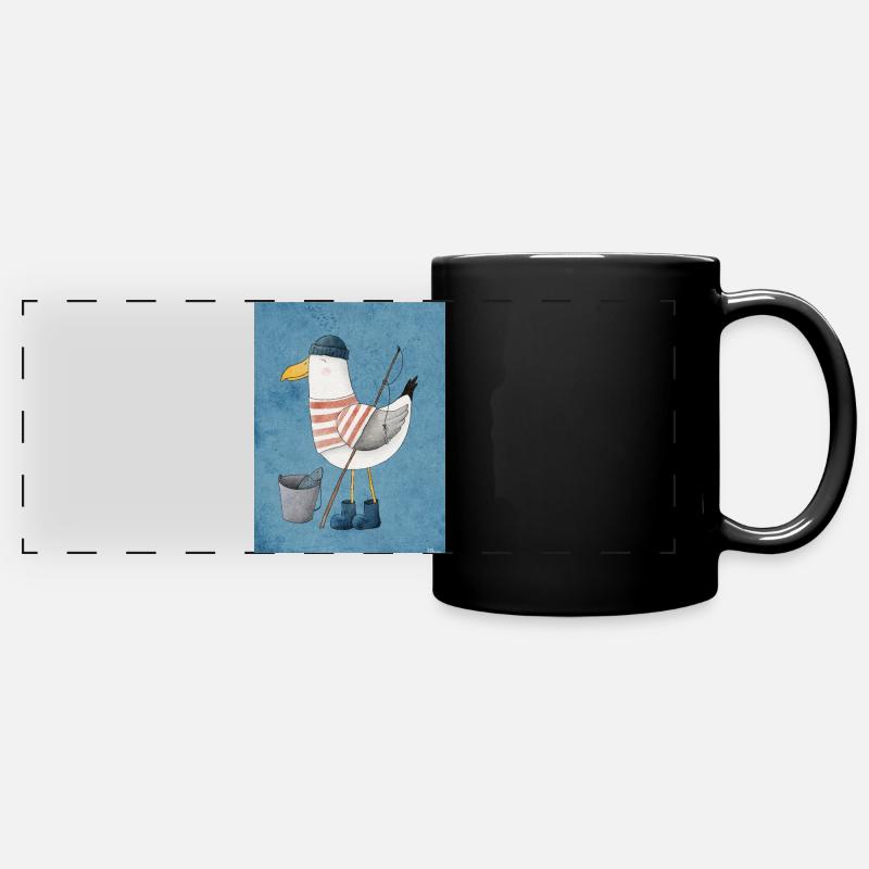 Maritime Seagull with Charm - Full Colour Panoramic Mug - black