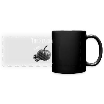 Herbst Design mit Kürbis und Walnuss - Panorama-Tasse farbig - Schwarz - Vorne