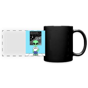 Alien devant le vaisseau spatial Terre - Mug panoramique uni - noir - Devant
