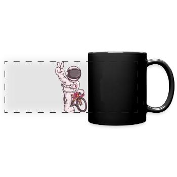 Astronaut fährt Fixie Bike – Frieden Pose Weltraum - Panorama-Tasse farbig - Schwarz - Vorne
