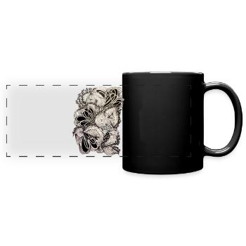 Schwarzweiß Floral-Doodle Muster - Panorama-Tasse farbig - Schwarz - Vorne