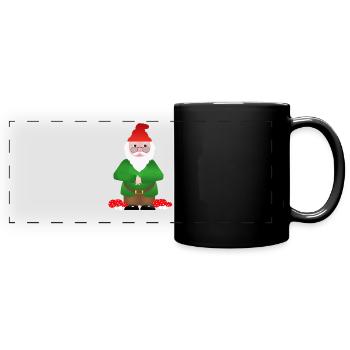 Nain de Jardin Traditionnel et Champignons Rouges - Mug panoramique uni - noir - Devant