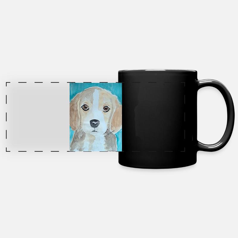 Chiot Beagle, aquarelle - Mug panoramique uni - noir