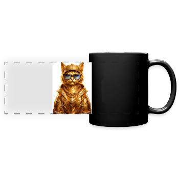 _Golden Pharaoh Cat – luxuriöser urbaner Streetwear-Stil - Panorama-Tasse farbig - Schwarz - Vorne